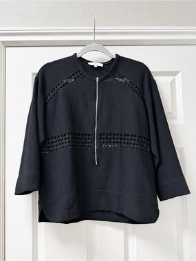 IRO Black Textured Cutout Zip Front Top Size 38